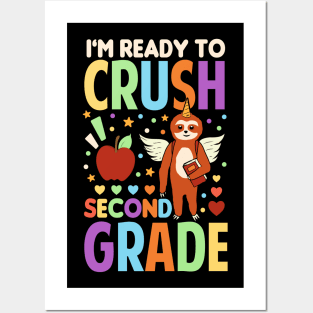 I'm Ready To Crush Second Grade Sloth Unicorn Back To School Posters and Art